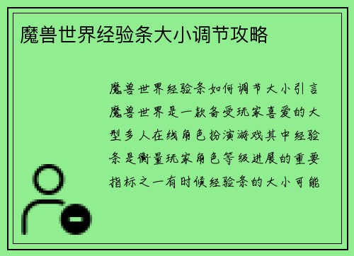 魔兽世界经验条大小调节攻略
